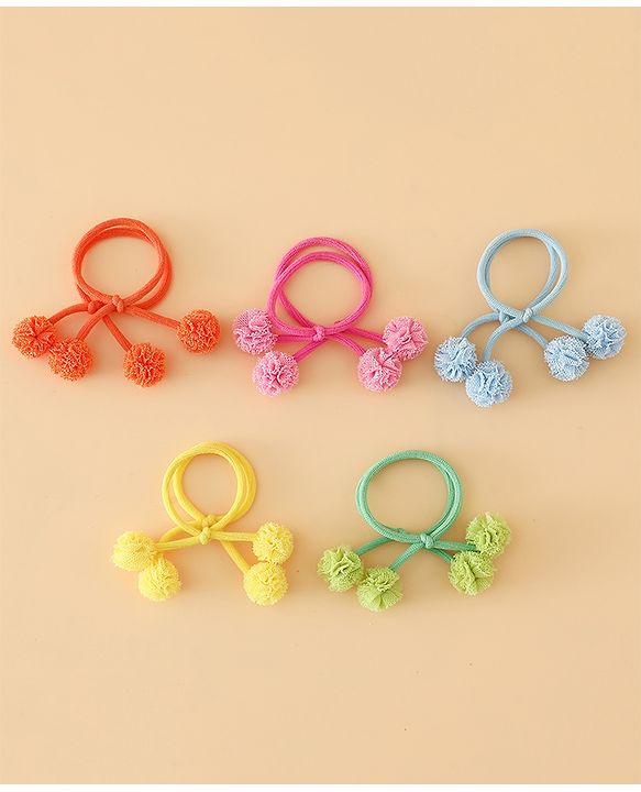 Babyhug Free Size Hair Rubber Bands with Pom Pom - Multicolor