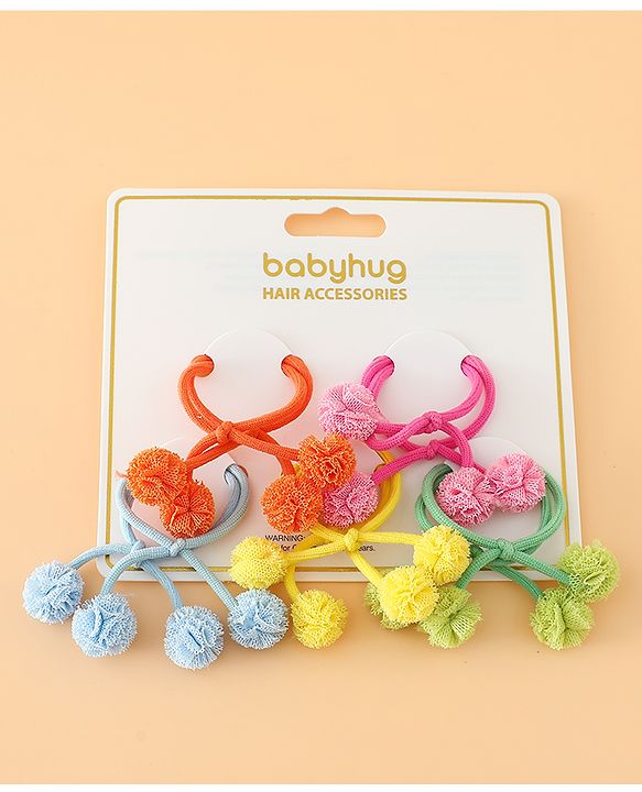 Babyhug Free Size Hair Rubber Bands with Pom Pom - Multicolor