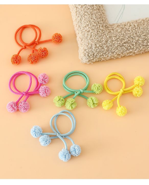 Babyhug Free Size Hair Rubber Bands with Pom Pom - Multicolor