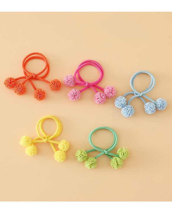 Babyhug Free Size Hair Rubber Bands with Pom Pom - Multicolor