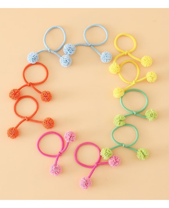 Babyhug Free Size Hair Rubber Bands with Pom Pom - Multicolor