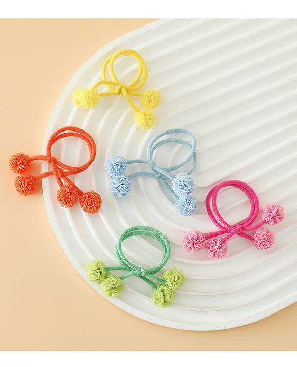 Babyhug Free Size Hair Rubber Bands with Pom Pom - Multicolor