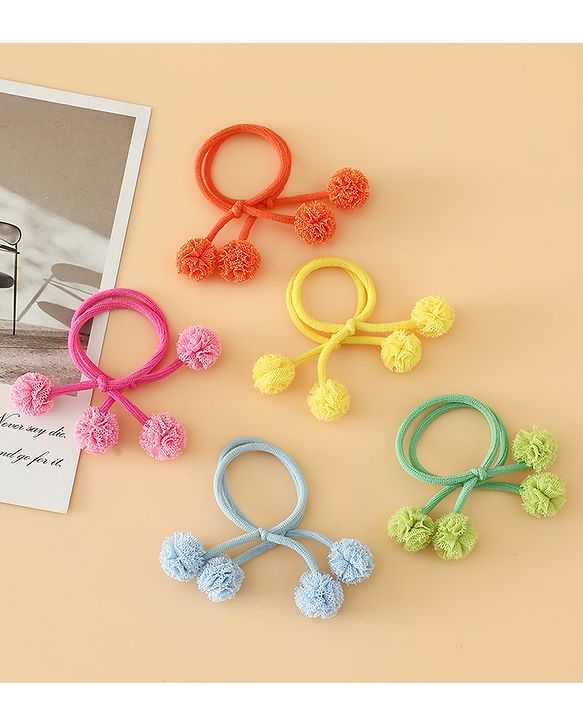 Babyhug Free Size Hair Rubber Bands with Pom Pom - Multicolor