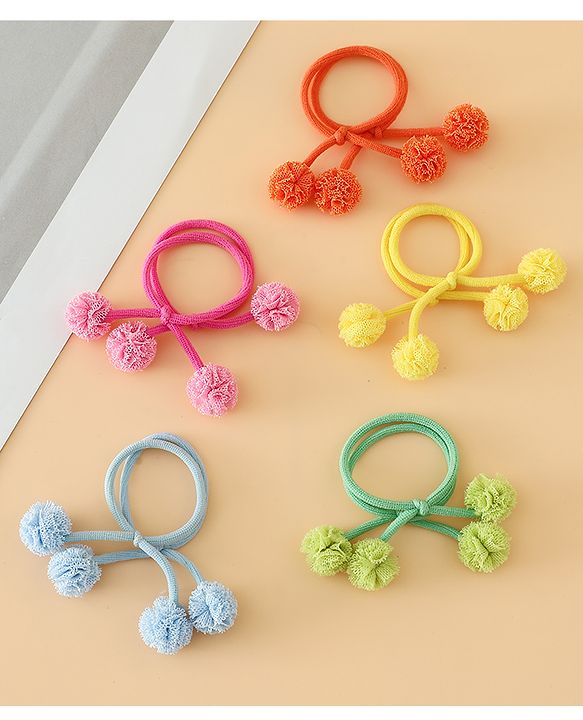 Babyhug Free Size Hair Rubber Bands with Pom Pom - Multicolor