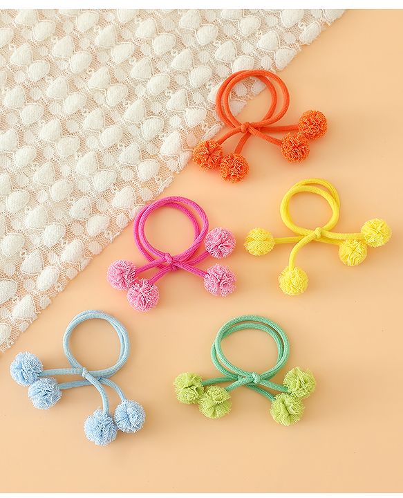 Babyhug Free Size Hair Rubber Bands with Pom Pom - Multicolor