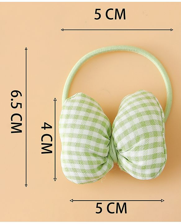 Pine kids Hair Rubber Bands Free Size With Bow Applique With Checks Design Pack Of 5 - Green , Blue & Pink