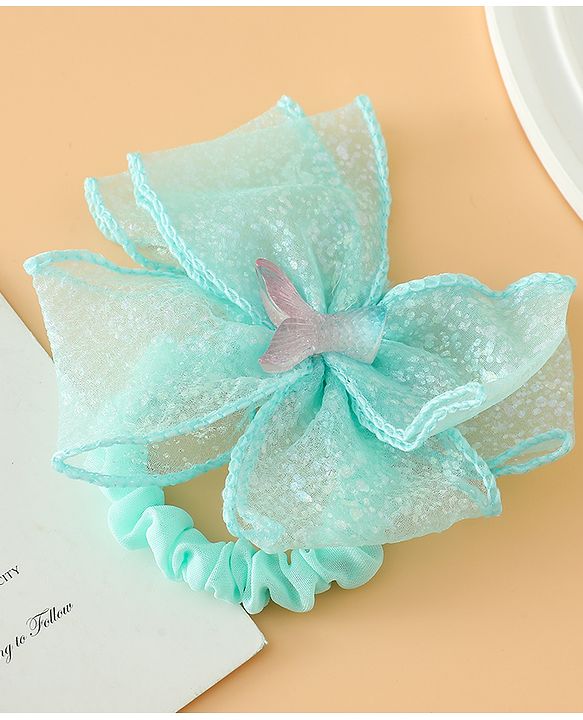 Pine Kids Hair Rubber Bands With Bow Applique - Blue