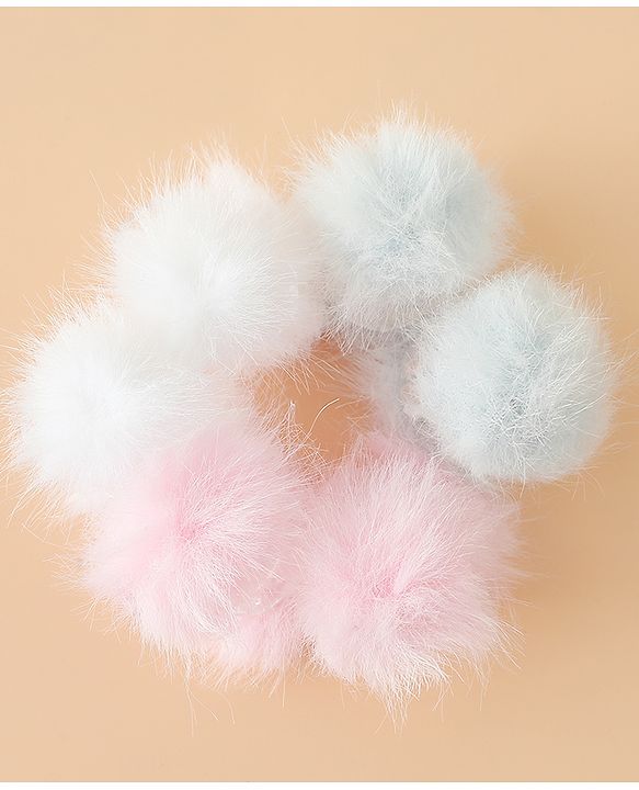 Babyhug Hair Pins And Clips Free Size With Fur Applique Pack Of 6 - Pink & White