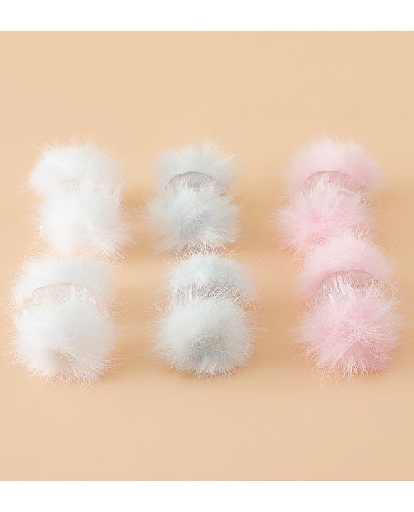 Babyhug Hair Pins And Clips Free Size With Fur Applique Pack Of 6 - Pink & White