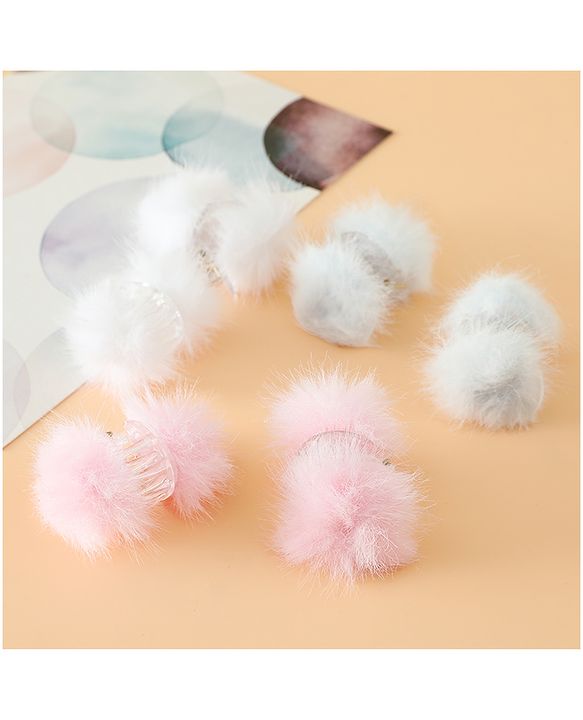 Babyhug Hair Pins And Clips Free Size With Fur Applique Pack Of 6 - Pink & White