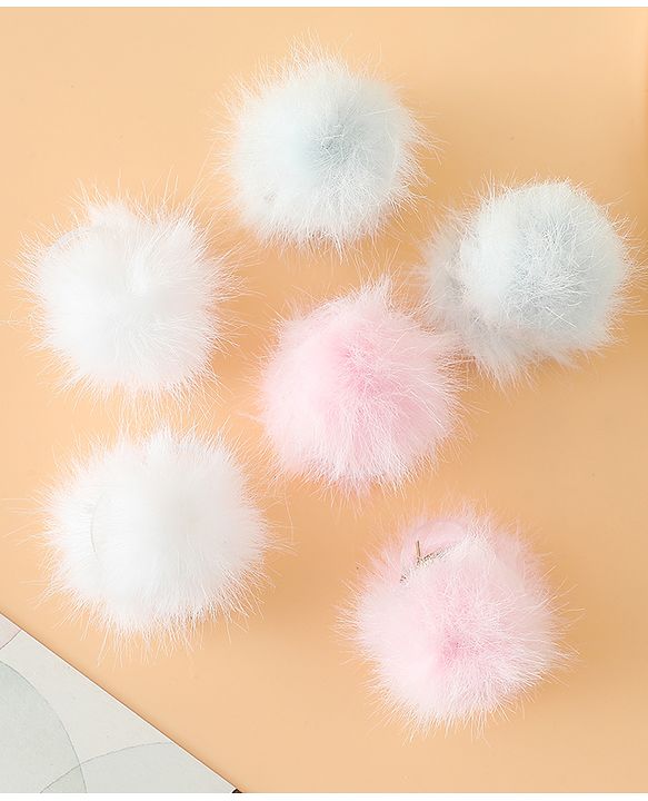 Babyhug Hair Pins And Clips Free Size With Fur Applique Pack Of 6 - Pink & White