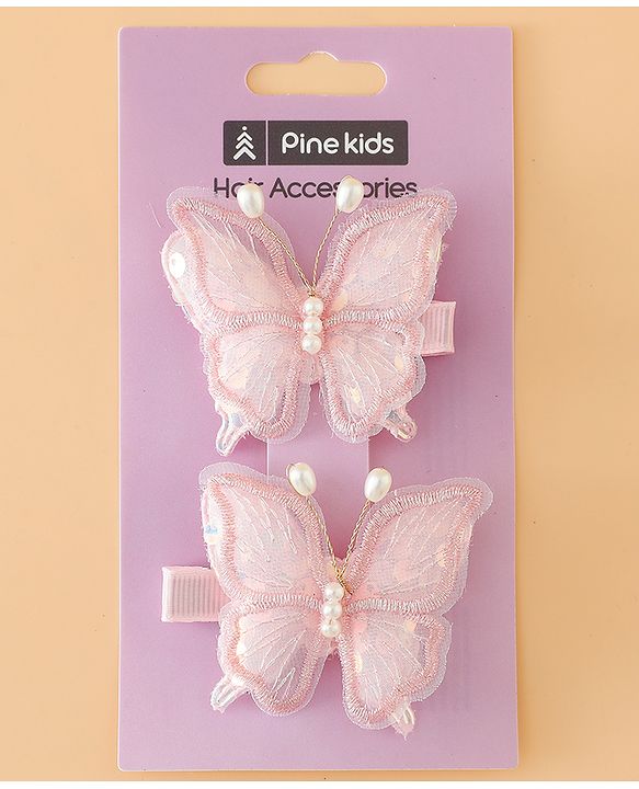 Pine kids Bow & Butterfly Clips - Pink