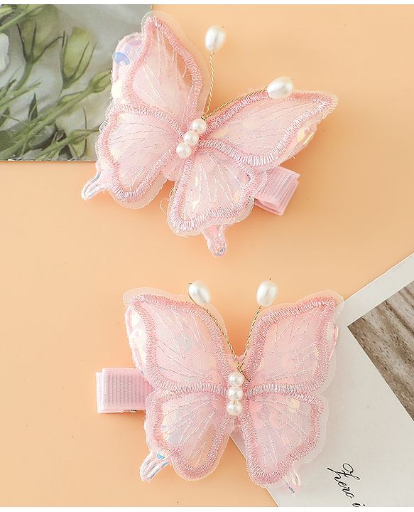 Pine kids Bow & Butterfly Clips - Pink