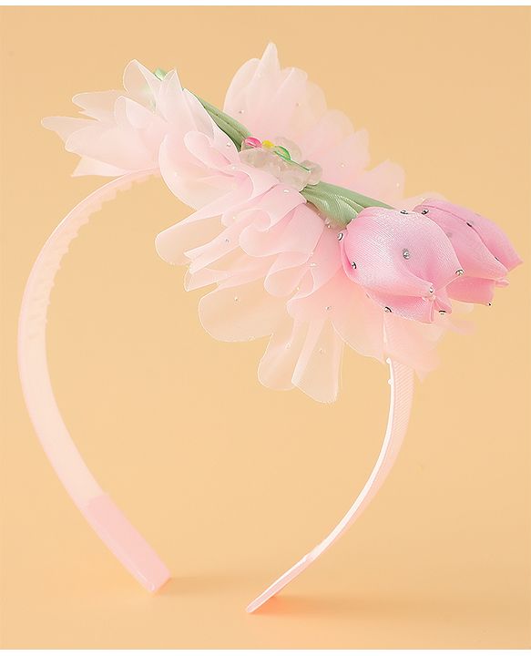 Babyhug Free Size Hair Bands With Floral Applique - Pink