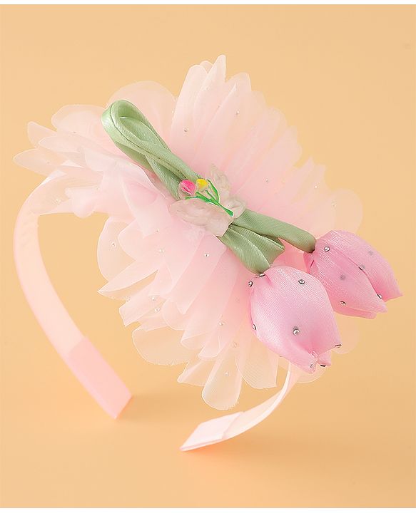 Babyhug Free Size Hair Bands With Floral Applique - Pink