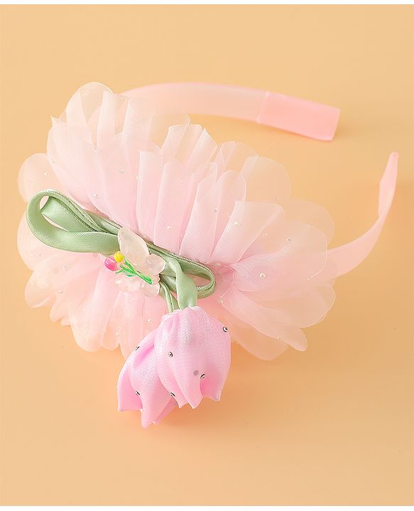 Babyhug Free Size Hair Bands With Floral Applique - Pink