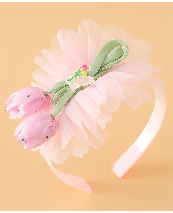 Babyhug Free Size Hair Bands With Floral Applique - Pink