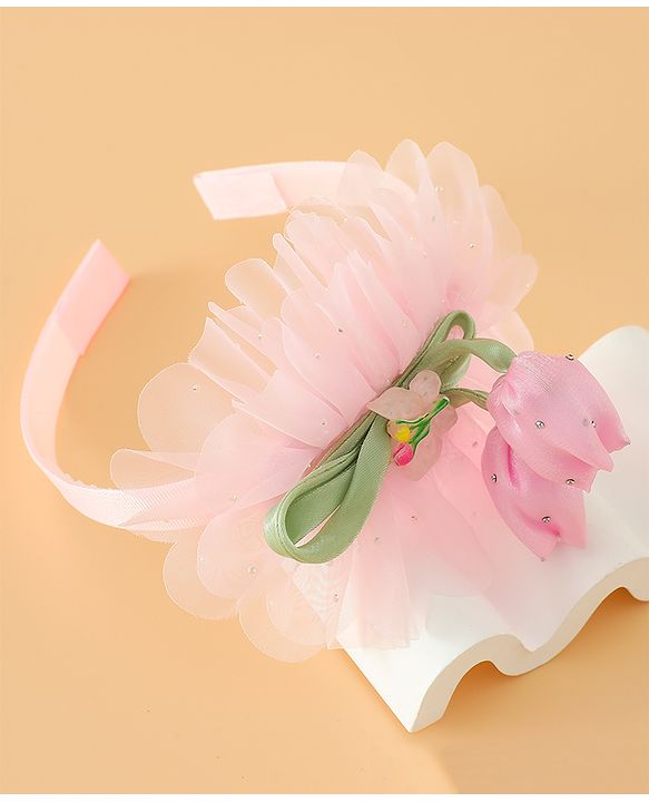 Babyhug Free Size Hair Bands With Floral Applique - Pink