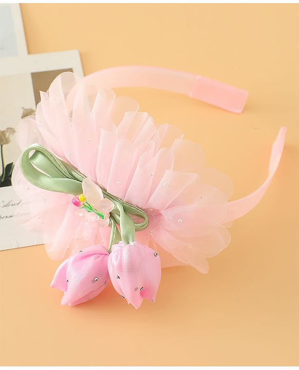 Babyhug Free Size Hair Bands With Floral Applique - Pink