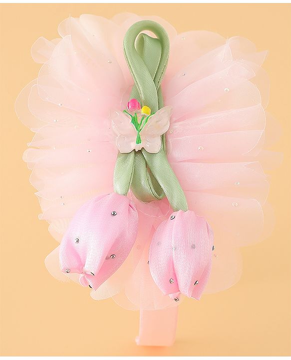 Babyhug Free Size Hair Bands With Floral Applique - Pink