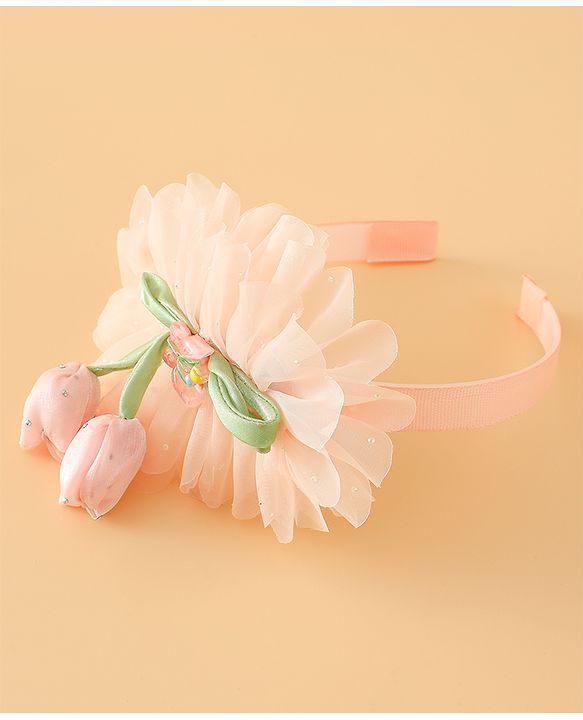 Babyhug Free Size Hair Bands With Floral Applique - Pink