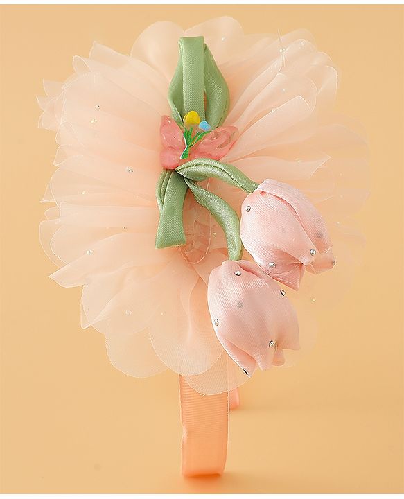 Babyhug Free Size Hair Bands With Floral Applique - Pink