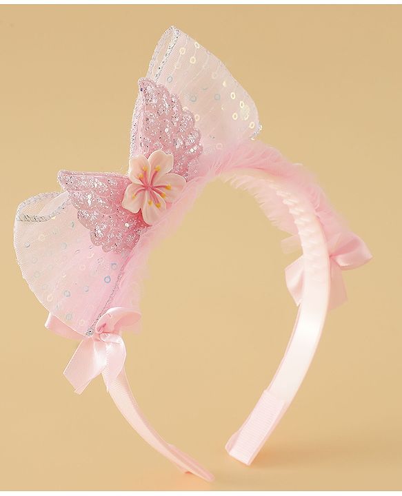 Babyhug Free Size Hair Band With Bow Applique - Pink