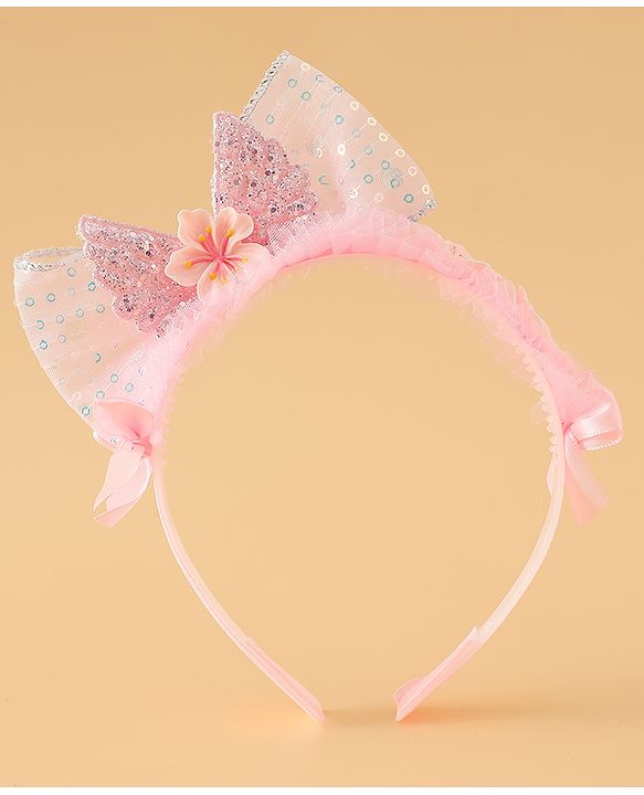 Babyhug Free Size Hair Band With Bow Applique - Pink