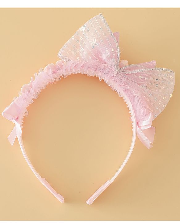 Babyhug Free Size Hair Band With Bow Applique - Pink