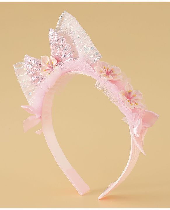 Babyhug Free Size Hair Band With Bow Applique - Pink