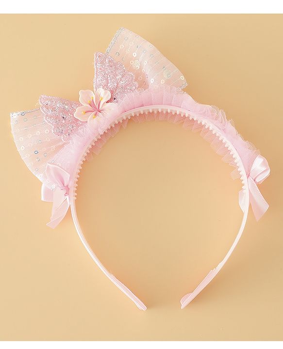 Babyhug Free Size Hair Band With Bow Applique - Pink