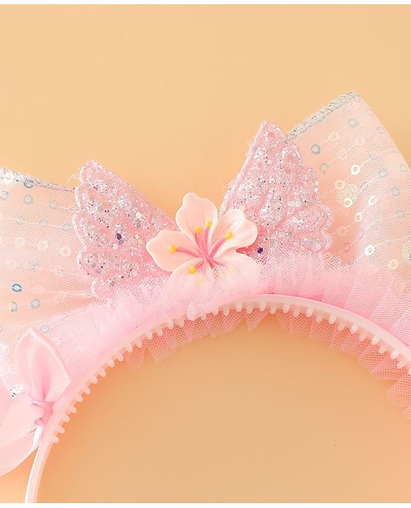 Babyhug Free Size Hair Band With Bow Applique - Pink