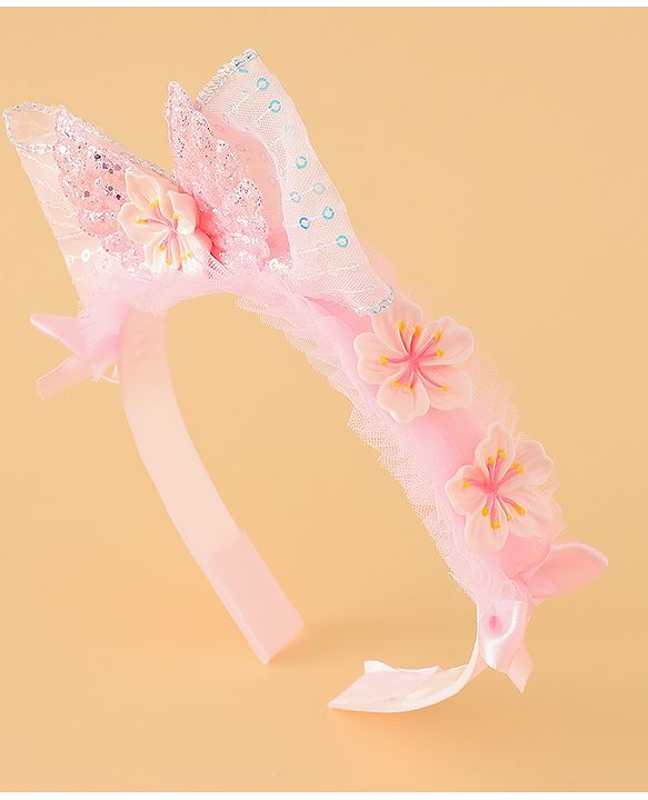 Babyhug Free Size Hair Band With Bow Applique - Pink
