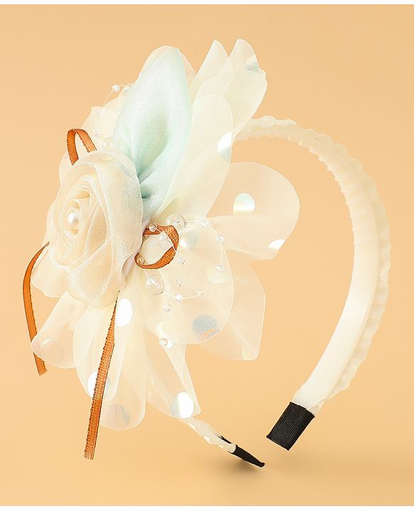 Babyhug Free Size Hair Bands With Floral Applique -Beige