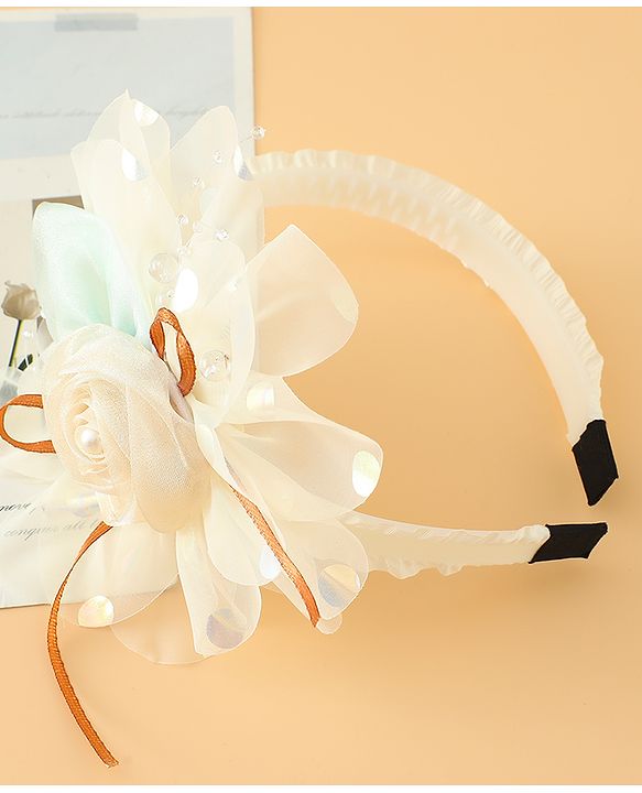Babyhug Free Size Hair Bands With Floral Applique -Beige