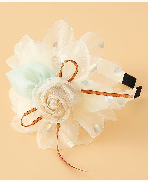 Babyhug Free Size Hair Bands With Floral Applique -Beige