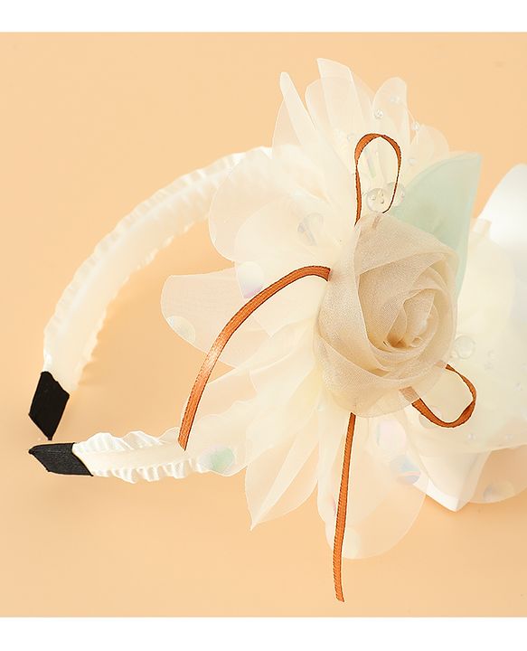 Babyhug Free Size Hair Bands With Floral Applique -Beige