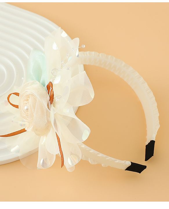 Babyhug Free Size Hair Bands With Floral Applique -Beige