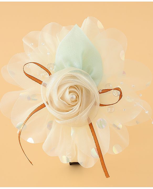 Babyhug Free Size Hair Bands With Floral Applique -Beige