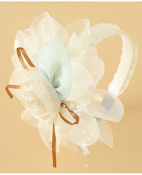 Babyhug Free Size Hair Bands With Floral Applique -Beige