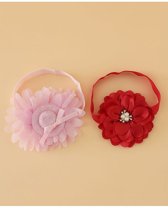 Babyhug Headbands With Floral Applique Pack of 2 Free Size - Maroon , Purple