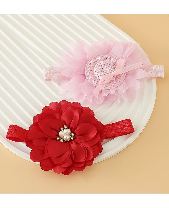 Babyhug Headbands With Floral Applique Pack of 2 Free Size - Maroon , Purple