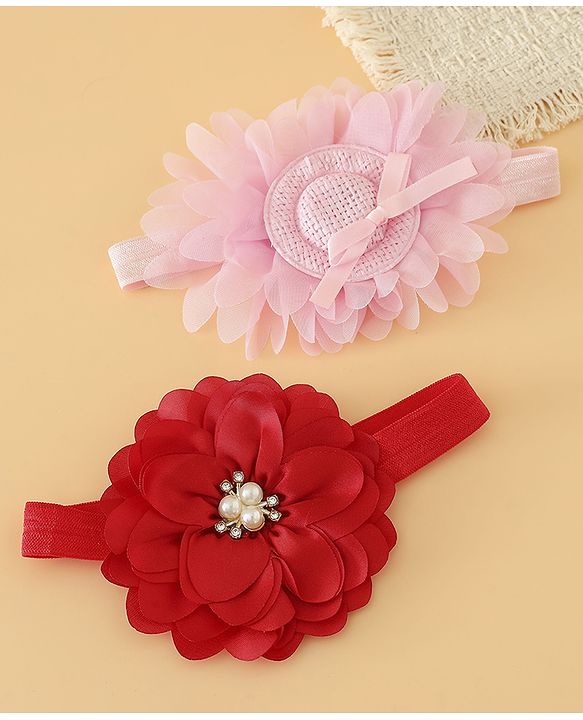 Babyhug Headbands With Floral Applique Pack of 2 Free Size - Maroon , Purple