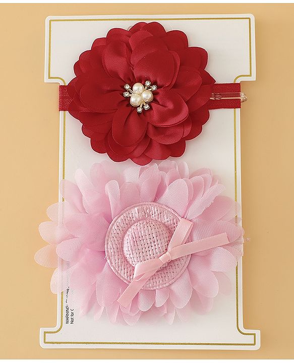 Babyhug Headbands With Floral Applique Pack of 2 Free Size - Maroon , Purple