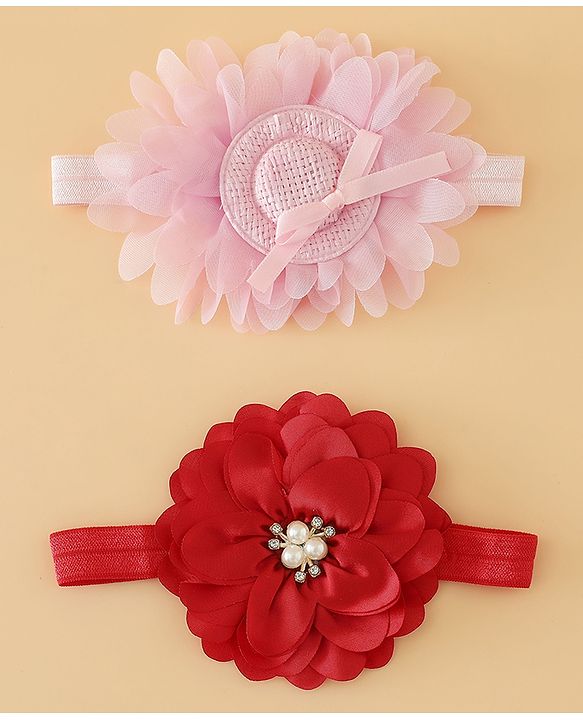 Babyhug Headbands With Floral Applique Pack of 2 Free Size - Maroon , Purple