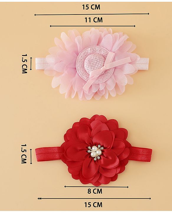 Babyhug Headbands With Floral Applique Pack of 2 Free Size - Maroon , Purple