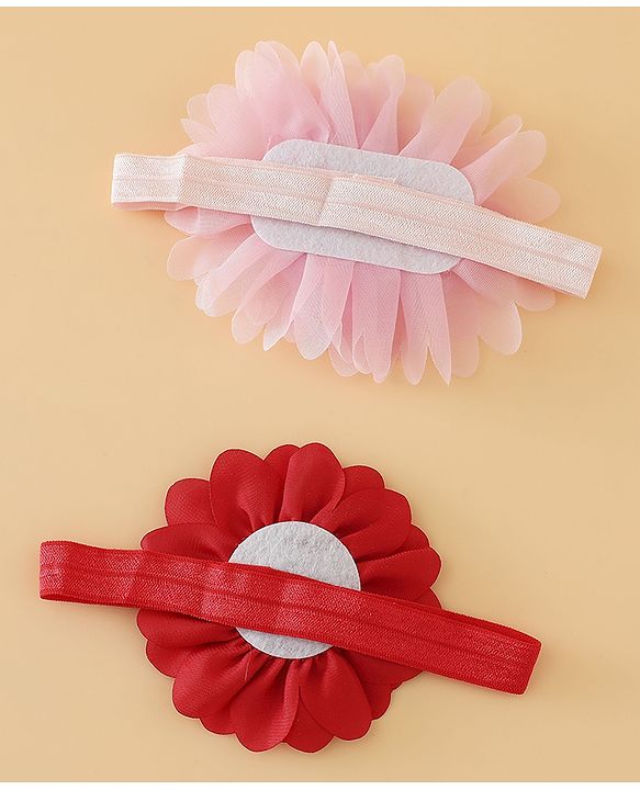 Babyhug Headbands With Floral Applique Pack of 2 Free Size - Maroon , Purple