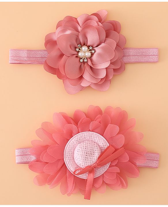 Babyhug Headbands With Floral Applique Pack of 2 Free Size - Maroon , Purple