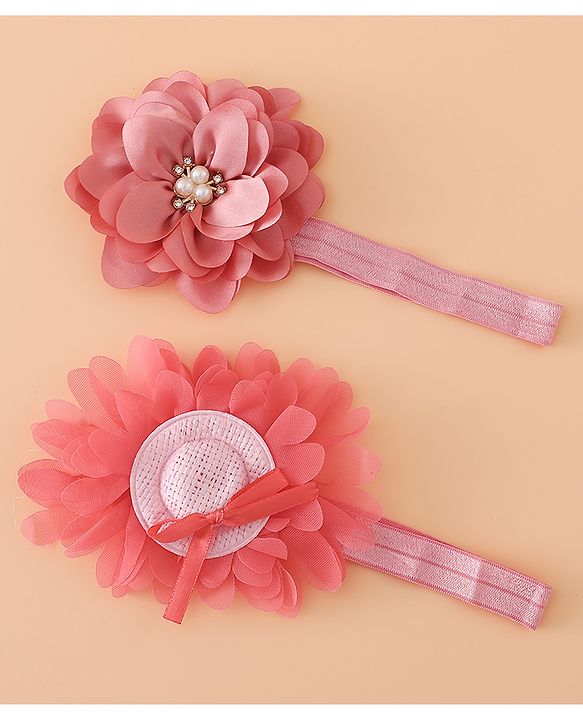 Babyhug Headbands With Floral Applique Pack of 2 Free Size - Maroon , Purple
