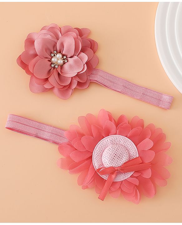Babyhug Headbands With Floral Applique Pack of 2 Free Size - Maroon , Purple